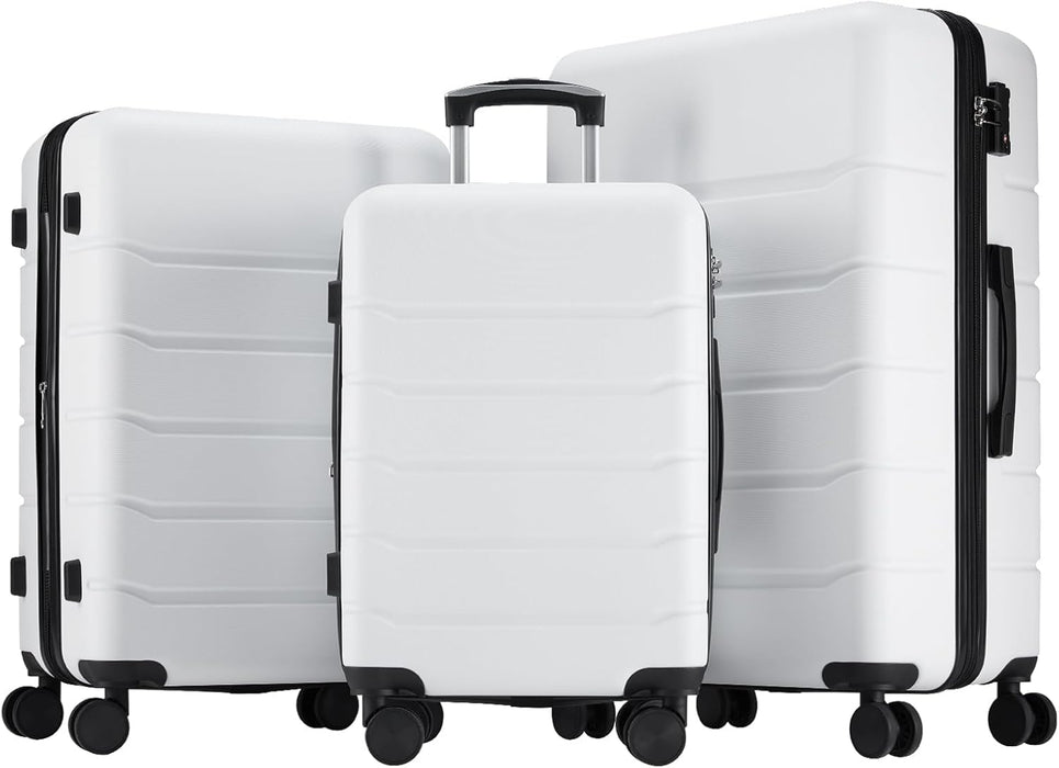 Simenmax 3-Piece Luggage Sets, Hard Shell Suitcases with Spinner Wheels, Lightweight Rolling Suitcase Sets with TSA Lock, White (20/24/28 Inch)