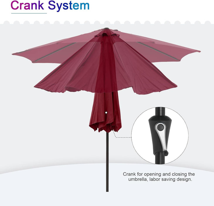 Bigleap 9FT Patio Umbrella, Market Umbrella with 8 Sturdy Ribs, Outdoor Table Umbrella for Garden, Lawn, Backyard, Pool, Red