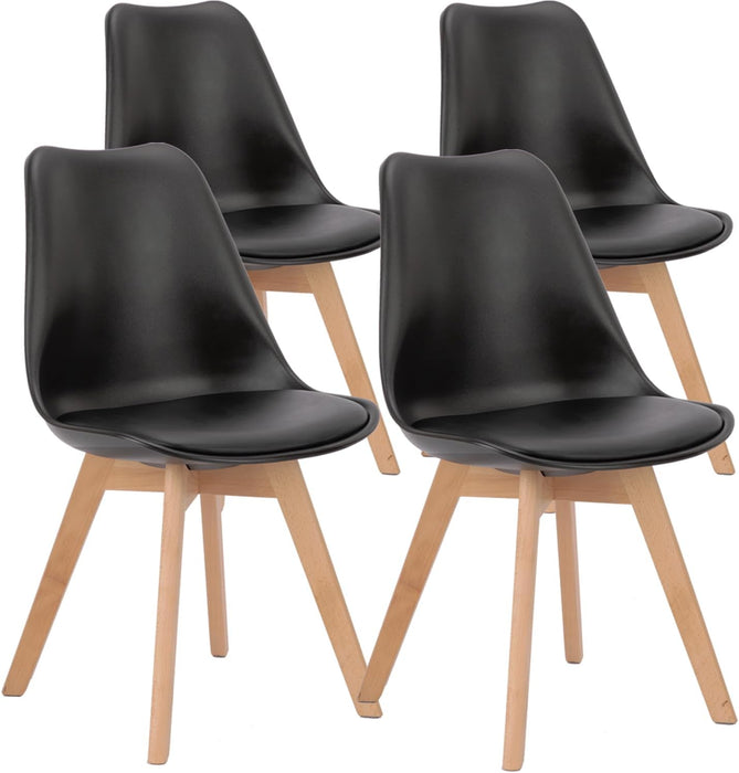 Bigleap Set of 4 Dining Chair, Kitchen Mid-Century Modern Chairs with PU Leather Cushion for Kitchen Living Room Bedroom Outdoor Lounge, Black