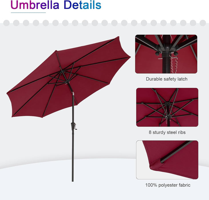 Bigleap 9FT Patio Umbrella, Market Umbrella with 8 Sturdy Ribs, Outdoor Table Umbrella for Garden, Lawn, Backyard, Pool, Red