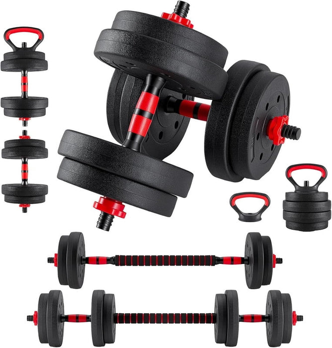 Simenmax 5-in-1 Adjustable Dumbbell Set, 40 lbs Home Gym Weight Kit, Dumbbell Barbell Kettlebell Push-Up Stand, Non-Slip Fitness Set for Full Body Workouts