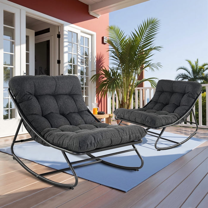Blorly Indoor &Outdoor Oversized Rocking Chair, Comfy Reading Chairs Set with Padded Cushion for Movie Watching, Leisure,Relaxing, 2PCS