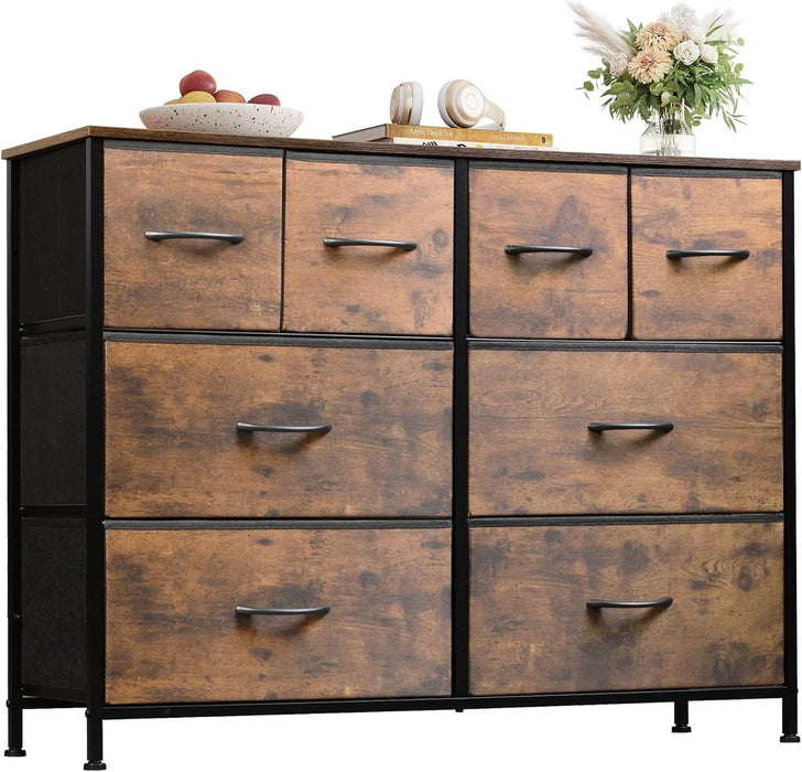 Simenmax TV Stand with 8 Drawers, Brown Dresser with Wood Top Fabric Chest of Drawers for Bedroom, Closet, Living Room, Entryway