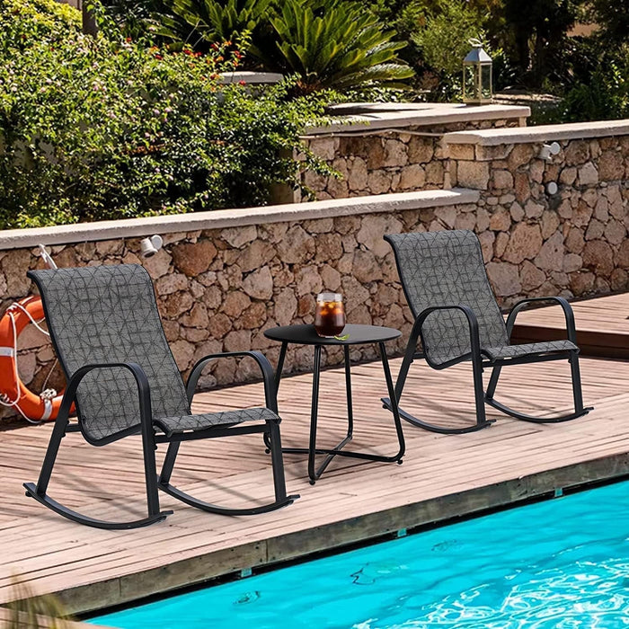 Taoset 3 PCS Patio Sets, Mesh Rocking Chairs with Table, for Porch Balcony, Poolside, Deck, Black