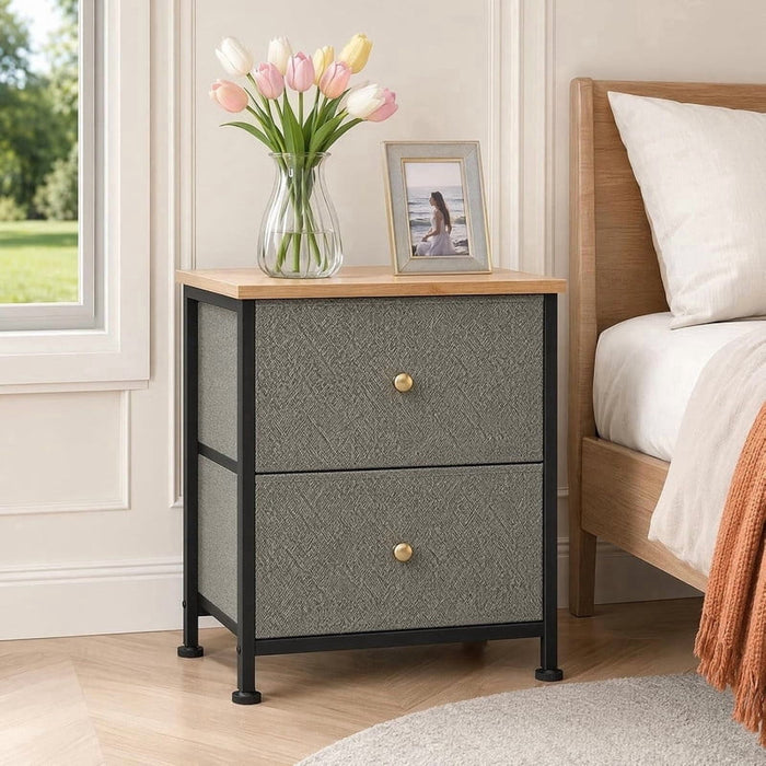 Nextay 2-Drawer Nightstand with Fabric Bins â€?20" Compact Bedside Table, Space-Saving End Table for Bedroom, Dorm, Closet, Ink Green