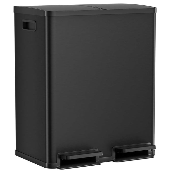 Simenmax Dual Compartment Trash Can – 60L Matte Black Stainless Steel Kitchen Garbage Bin with Soft-Close Foot Pedal & Removable Inner Buckets for Home Office