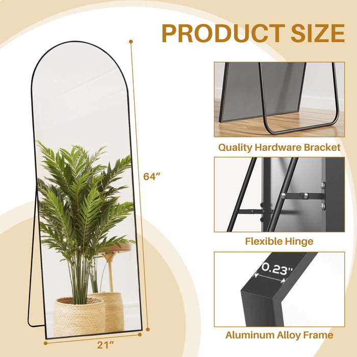 Parcus Full Length Mirror with Stand, Shatterproof Floor Mirror for Bedroom, Living Room, Wall Mounted or Leaning, Aluminum Frame Body Mirror