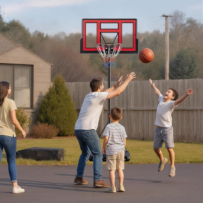 Nextay 10FT Portable Basketball Hoop for Adults â€?44â€?Shatterproof Backboard, Shock-Absorbent Rim, Fillable Base with Wheels, Red