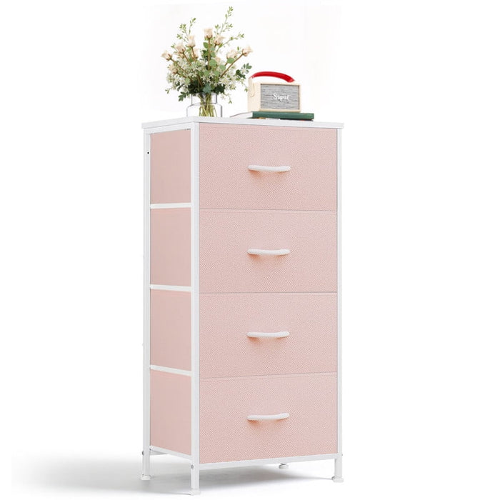Simenmax 4 Storage Dresser for Bedroom, Wide Fabric Closet Chests Organizer Tower Furniture with Wooden Top Metal Frame for Bedroom, Living Room, Hallway, Entryway, Pink