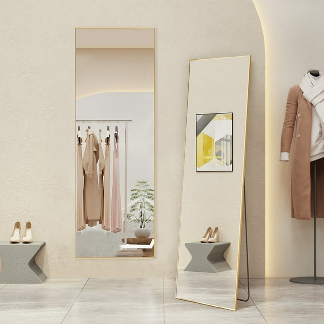 64"x21" Full Length Mirror Standing Rectangle Floor Mirrors Body Dressing Wall-Mounted Mirror, Gold