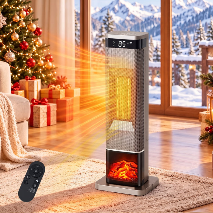 Simenmax 24" Space Heater, 1500W Fast Heating Electric Heater with Remote, 12H Timer, Portable Heater for Bedroom, Office, Living Room,Silver