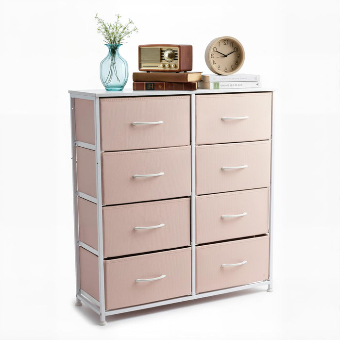 Blorly 8 Drawers Dresser, Storage Dresser Organizer with Drawers, Chest of Drawers, Dresser with Metal Frame and Wood Tabletop for Bedroom, Guest Room, Closet, Entryway, Nursery, Pink