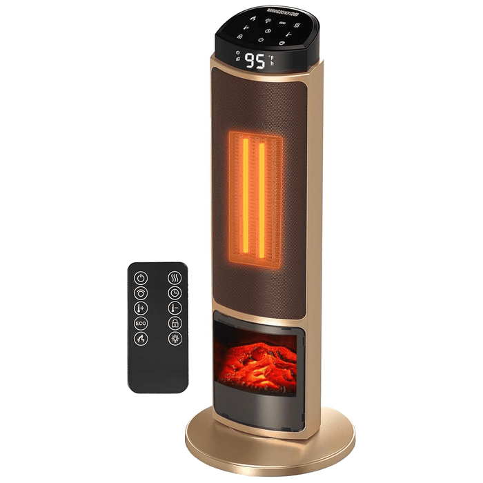 Taoset 23-Inch Portable Ceramic Heater for Bedroom, Office - 1500W Fast Heating with Remote Control, Gold