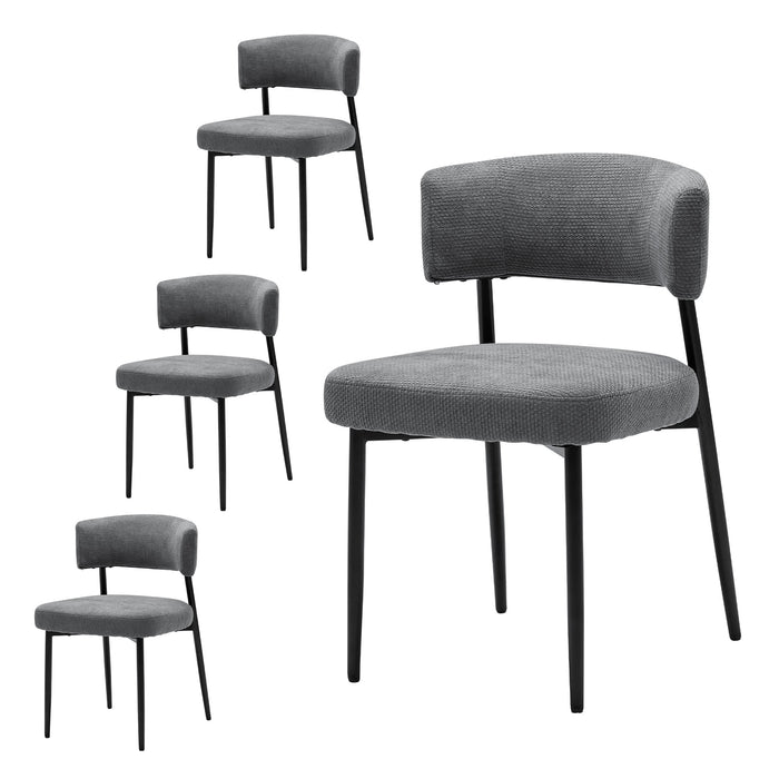 Upholstered Dining Chairs Set of 4, Modern Chenille Dining Room Chairs with Curved Backrest and Sturdy Metal Frame, Gray