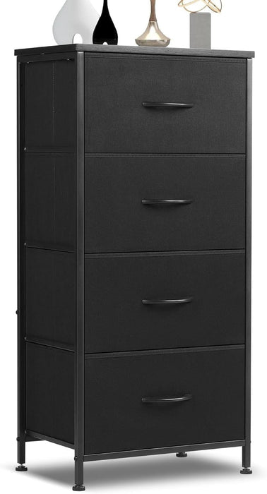Taoset 4-Drawer Fabric Dresser with Wood Top - Compact Storage Cabinet for Bedroom and Living Room, Black