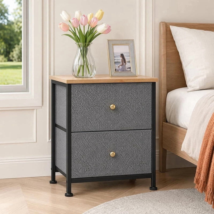 Nextay 2-Drawer Nightstand with Fabric Bins â€?20" Compact Bedside Table, Space-Saving End Table for Bedroom, Dorm, Closet, Gray Blue