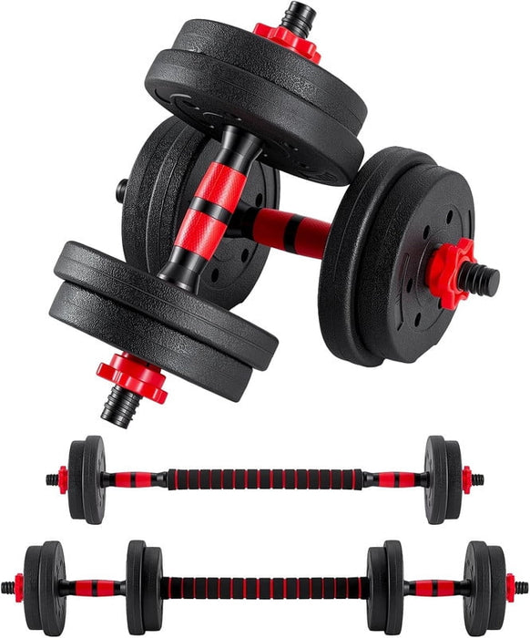 Simenmax 5-in-1 Adjustable Dumbbell Set, 20 lbs Home Gym Weight Kit, Dumbbell Barbell Kettlebell Push-Up Stand, Non-Slip Fitness Set for Full Body Workouts