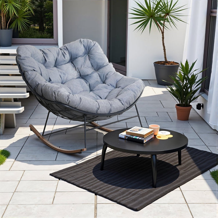 Blorly Oversized Rocking Chair, E-Coated Papasan Rocking Chair with Cushion, Outdoor Rocker Recliner Chair, Movie Chair, Livingroom Chair, Grey