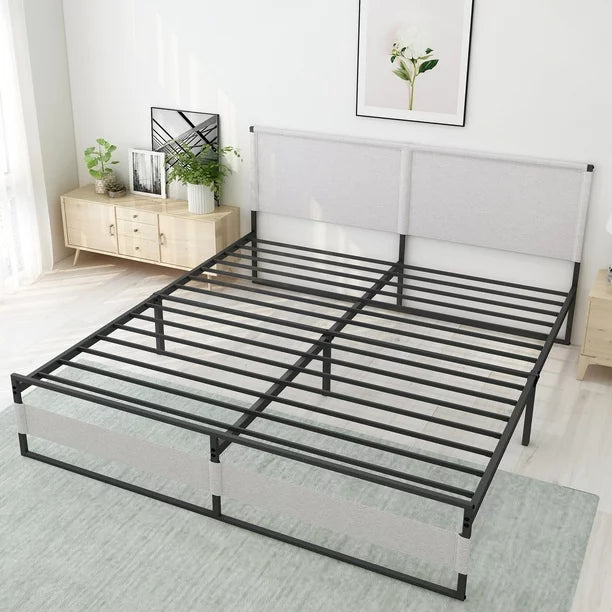 IULULU Queen Bed Frame Black Metal Platform, No Box Spring Needed, Noise Free Carbon Steel Bed Foundation