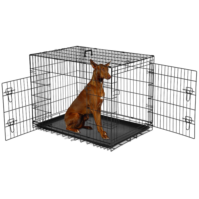 Simenmax Dog Crate, 48 Inch Small Wire Kennel with Divider Panel, Metal Cages with Double Door, Leak-Proof Pan Tray, Folding Portable for Indoor Outdoor Travel