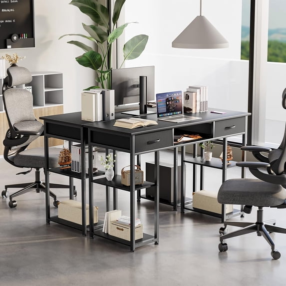 Small Desk with Drawers, Modern Study Writing Table Computer Desks with Storage Bag & Hook for Bedroom Home Office