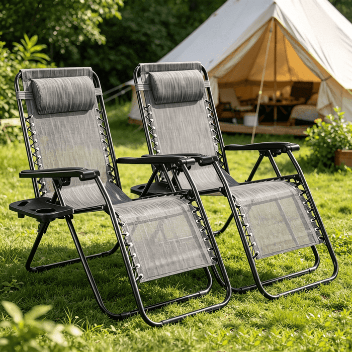 Blorly Adjustable Zero Gravity Chair Set of 2 , With Pillow and Cup Holder, Lounge Chair Recliners for Patio, Poolside, Garden, Backyard, Lawn (Gray)