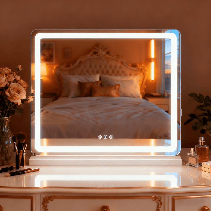 Taoset 19x22 inch Smart LED Vanity Mirror with Memory Function - 3 Color Modes & Dimmable Brightness, Touch Control, USB Port, Aluminum Frame