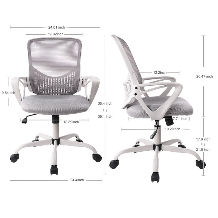 Bigleap Office Chair, Ergonomic Computer Chair, Mesh Desk Chairs with Flip-up Arms for Home, Bedroom, Study, Student, Adults, Grey