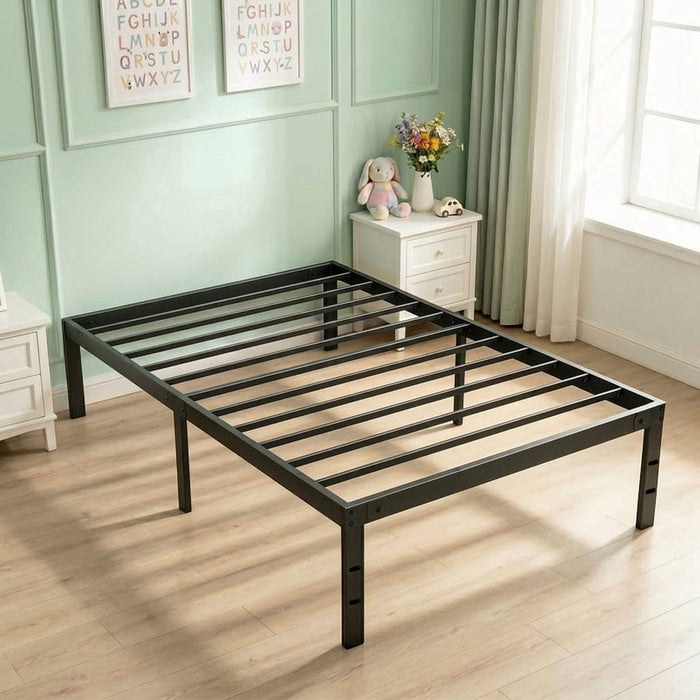 Taoset Metal Platform Bed Frame, 14 Inch Heavy Duty Steel Slats Mattress Foundation, No Box Spring Needed, Quiet Silent Bedframe with Storage, Twin XL, Black
