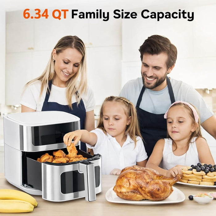 Nextay 6.34QT Visible Window Air Fryer, 400¡ãF Digital Stainless Steel Oven, 8 Presets & Dishwasher-Safe Basket, White
