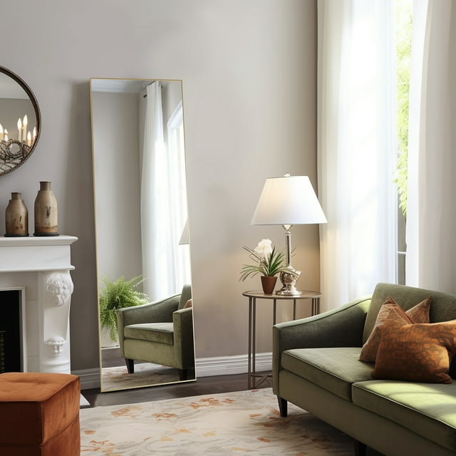 59"x16" Full Length Mirror Standing Rectangle Floor Mirrors Body Dressing Wall-Mounted Mirror, Gold