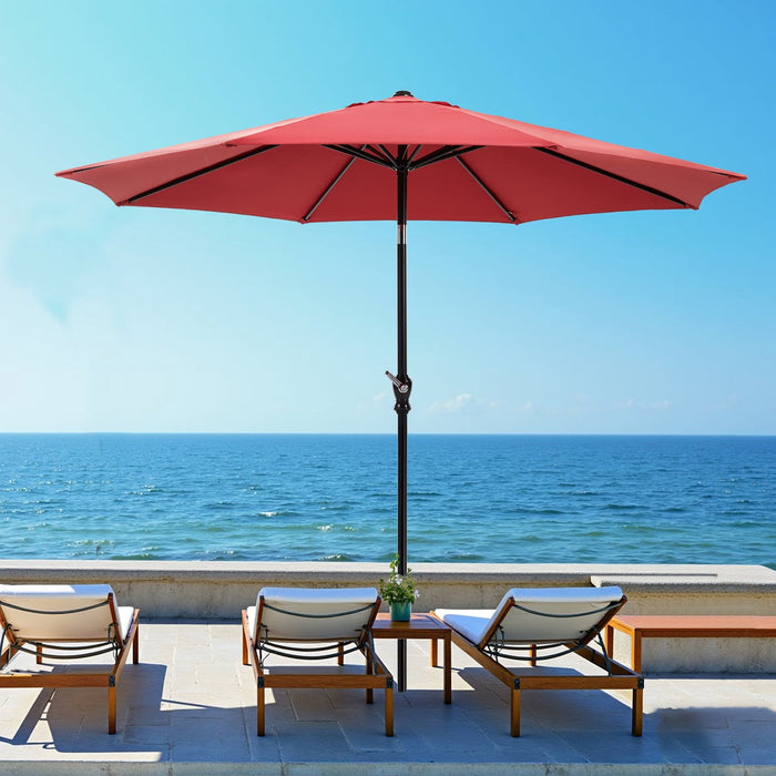 Blorly 9 FT Patio Umbrella, 8 Sturdy Ribs with Push Button Tilt and Crank, Red