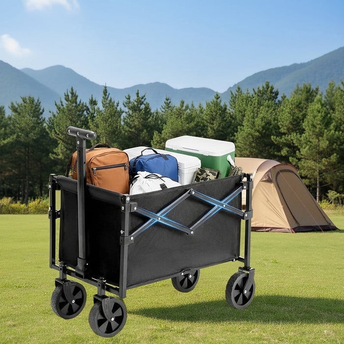 Betcozy Foldable Wagon Cart, 50L Collapsible Utility Cart, Small Space Camping Wagon with 176lbs Capacity, Lightweight Beach Wagon with Adjustable Handle for Grocery, Black
