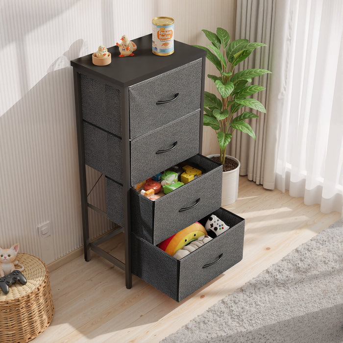 Betcozy 4-Drawer 37.7" Nightstand Storage Dresser, Narrow Closet Organizer Cabinet & Space-Saving Bedroom Dresser, Steel Frame, Wooden Top, Gray