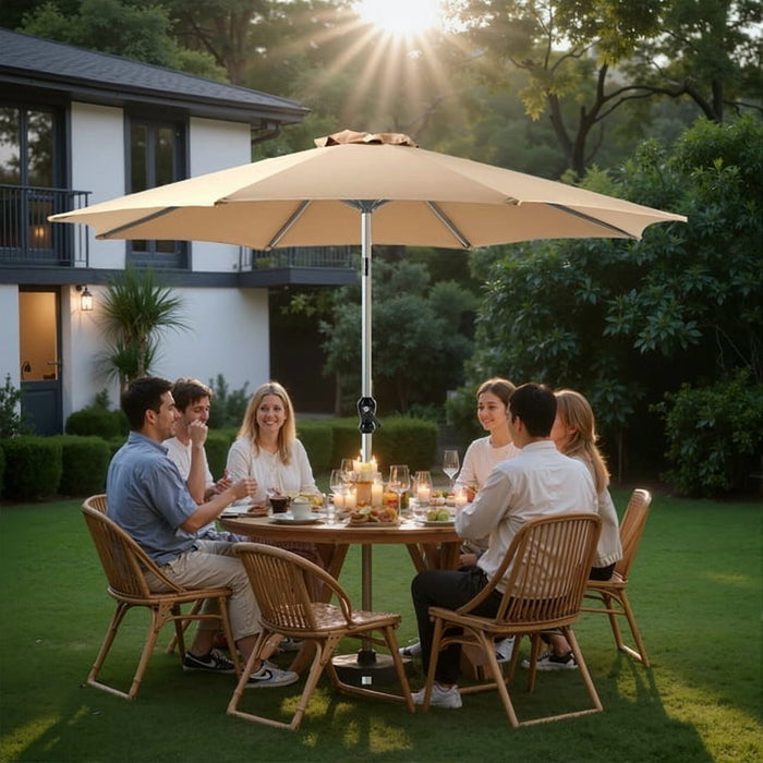 Betcozy 9' Outdoor Patio Umbrella, Outdoor Table Umbrella, Yard Umbrella, Market Umbrella with 8 Sturdy Ribs, Push Button Tilt and Crank, Khaki