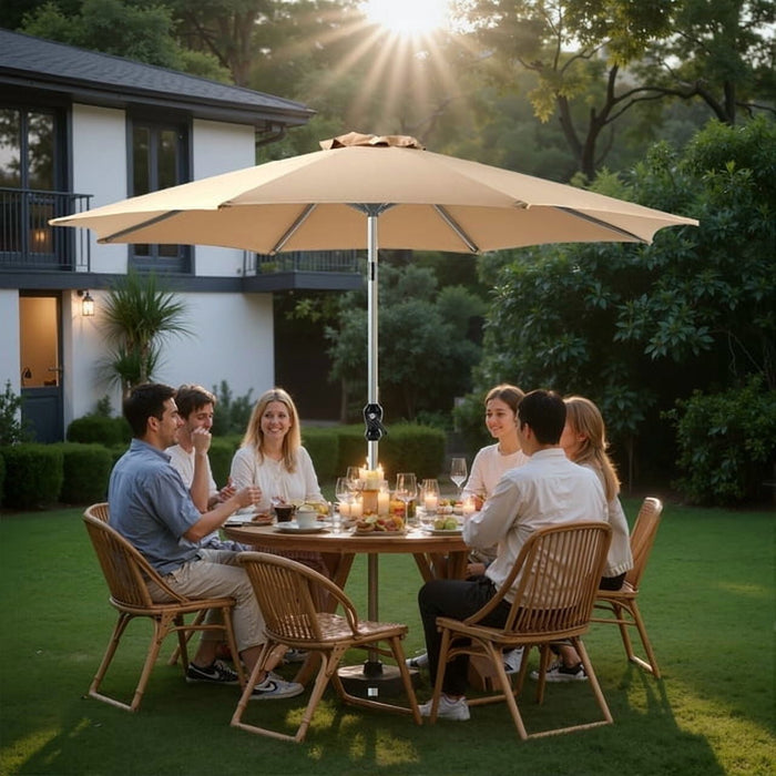 Betcozy 9' Outdoor Patio Umbrella, Outdoor Table Umbrella, Yard Umbrella, Market Umbrella with 8 Sturdy Ribs, Push Button Tilt and Crank, Khaki