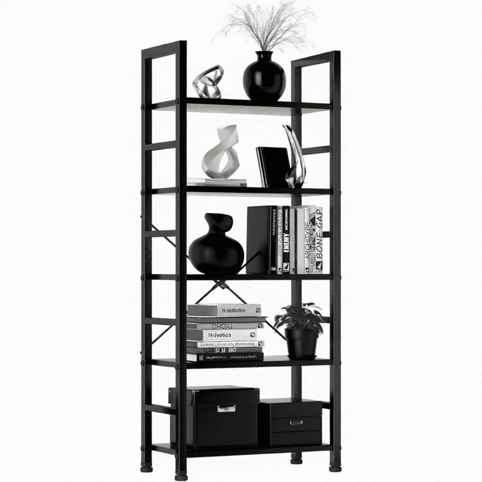 Taoset 5-Tier Bookshelf with Metal Frame - Storage Shelf Organizer for Office, Room, Kitchen, Space Saving Solution, Modern Black