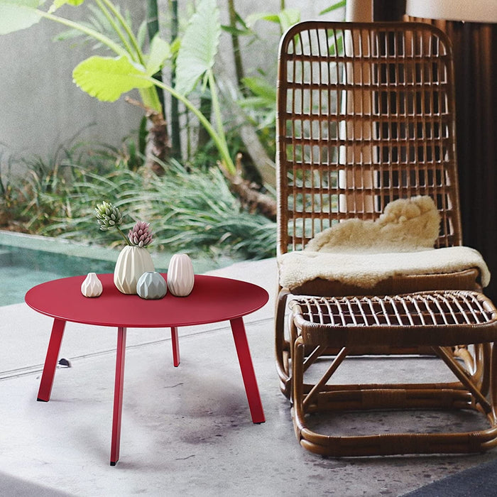 Betcozy 27.5 '' Outdoor Round Steel Coffee Table, Weather Resistant, Anti-Rust Side Table, Red
