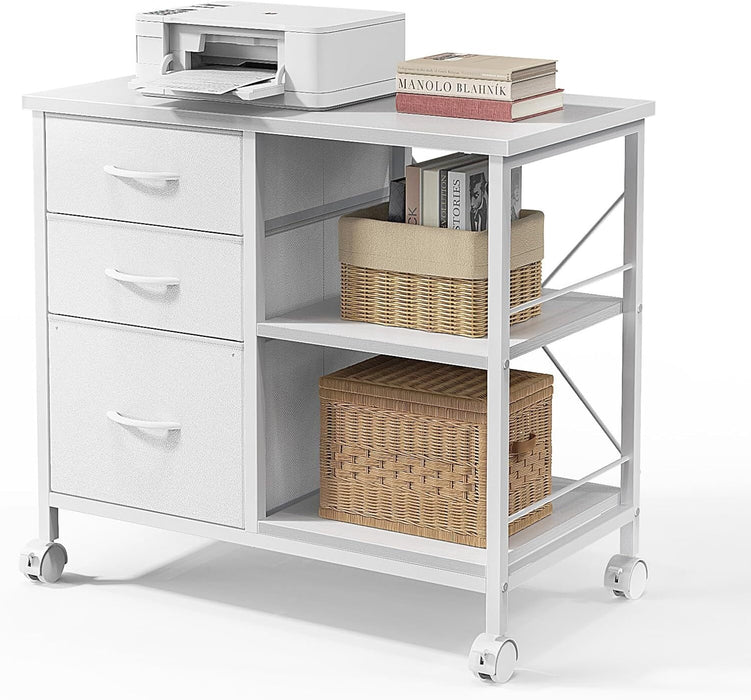 Bigleap 3-Drawer Mobile File Cabinet, Rolling Storage Cabinet with Open Shelf, Fabric Filing Cabinet for Home Office, Under-Desk Storage, White