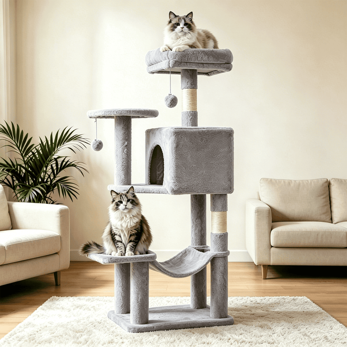 Taoset 44-Inch Cat Tree, Light Gray Cat Tower with Sisal Scratching Post, Multi-Level Plush Pet' Toy Tree with Climbing Ladder