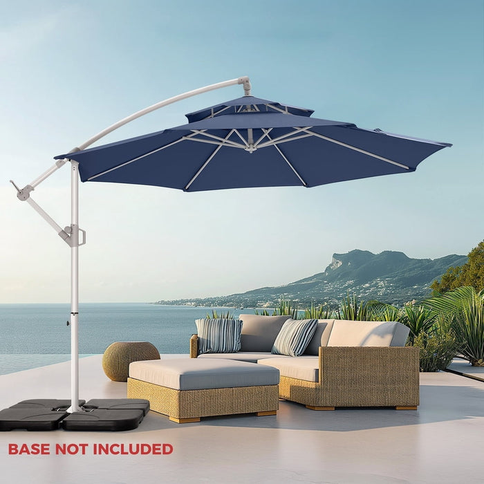 Taoset Offset Patio Umbrella, 10 Ft Outdoors 2-Tier Patio Umbrella with Better ventilation and heat insulation, Tilt Adjustment and Crank for Pool Deck and Garden, Blue