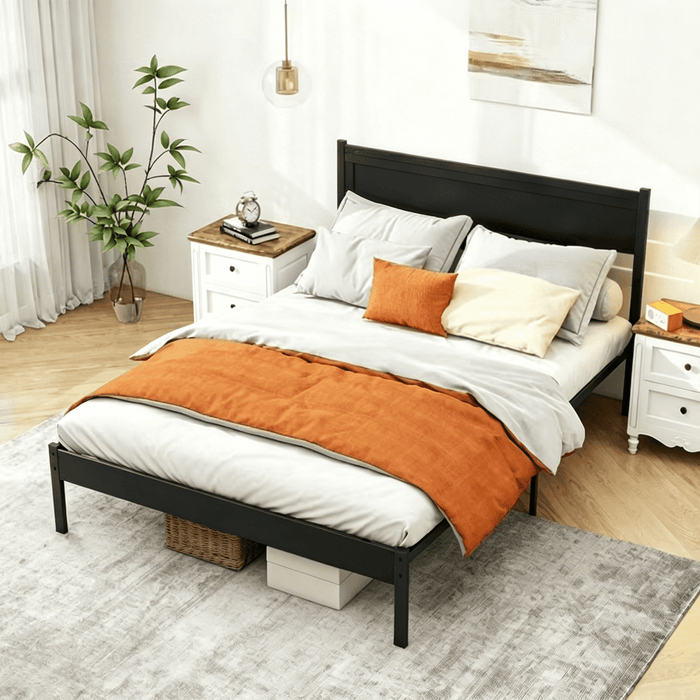Blorly Queen Bed Frame, Mattress Foundation with Headboard, No Box Spring Needed, 800LBS Sturdy Metal Slats Support, Noise Free, Black