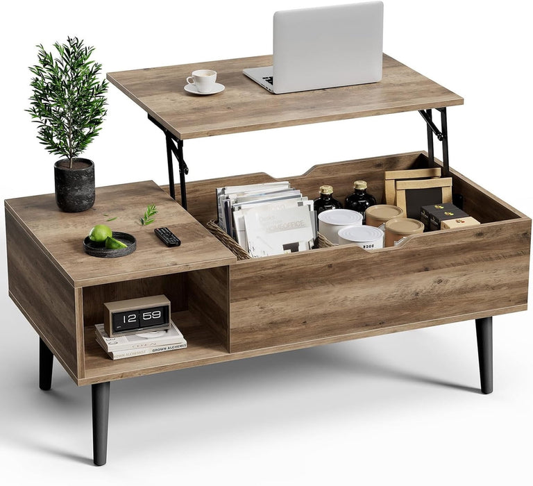 Simenmax Lift Top Coffee Table with Hidden Compartment, Wood Center Table for Living Room, Gray