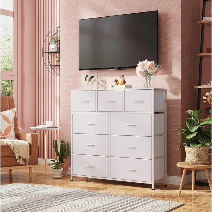Taoset White Dresser for Bedroom, 9 Drawers Dresser Chest Of Drawers, Storage Dresser Closet For Living Room, Bedroom, Hallway