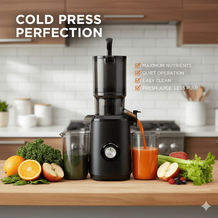 Cold Press Juicer Machine, Slow Masticating Juicer with 4.25" Extra Wide Feed Chute for Whole Fruits & Vegetables, 200W Quiet Motor, High Juice Yield & BPA-Free, Easy to Clean, Black