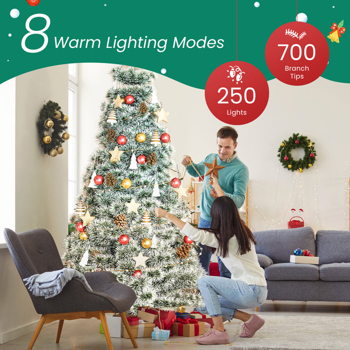 Simenmax 4.5ft Snow Flocked Artificial Christmas Tree, 347 Branch Tips with 120 Incandescent Lights, Hinged Spruce for Home Office Holiday Decor
