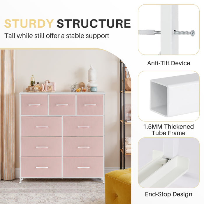 Bigleap 9 Drawers Dresser for Bedroom, Fabric Dresser with Sturdy Steel Frame, Wooden Top & Easy Pull Fabric Bins,Pink