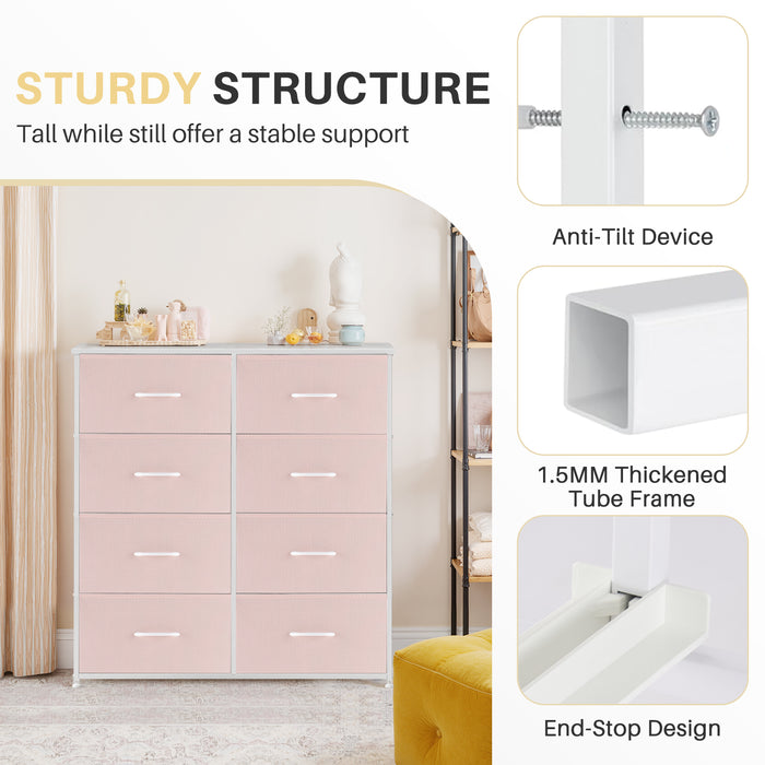 Bigleap 8-Drawer Dresser, Fabric Storage Tower for Bedroom, Hallway, Entryway, Tall Chest Organizer Unit with Fabric Bins,Pink