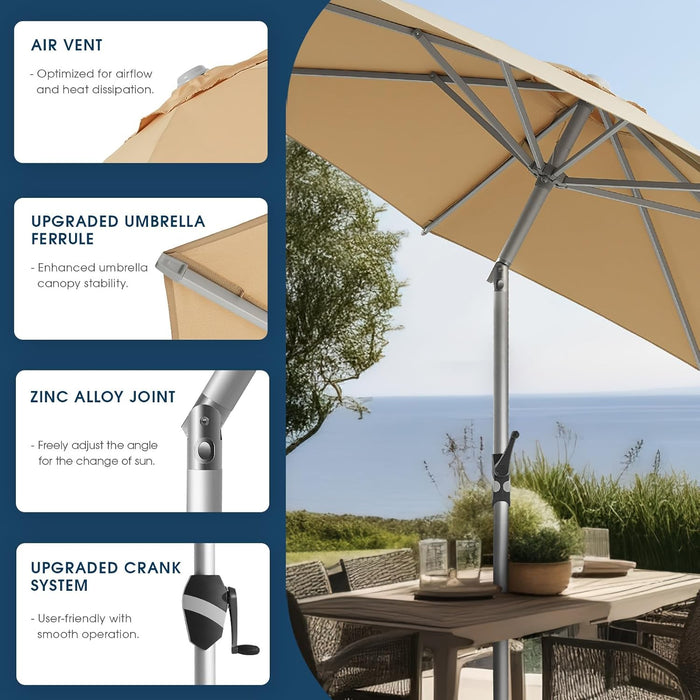 Sybels 9FT Outdoor Patio Umbrella, Push Button Tilt & 5-Year Aluminum Fade Proof for Pool, Deck, Garden, Khaki
