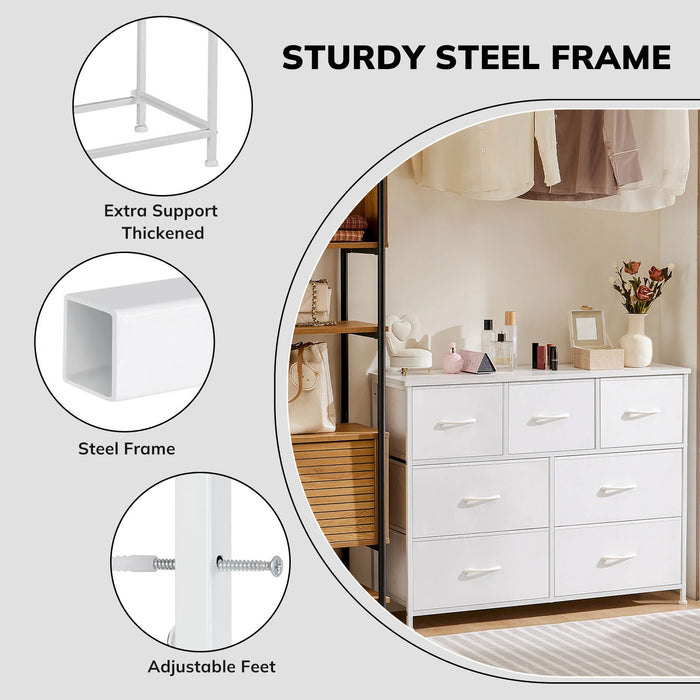 Wide 7 Drawer Fabric Dresser, Soft Storage Unit with Bins for Clothes, Toys, Linens, Fits Bedroom, Living Room, Hallway